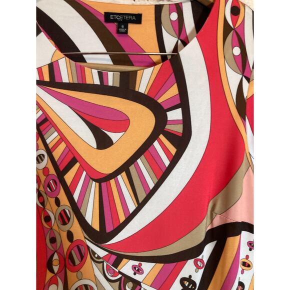 Etcetera Midi Dress Womens 6 Pink Retro Florals Shift Long Sleeve Stretch - Picture 7 of 15